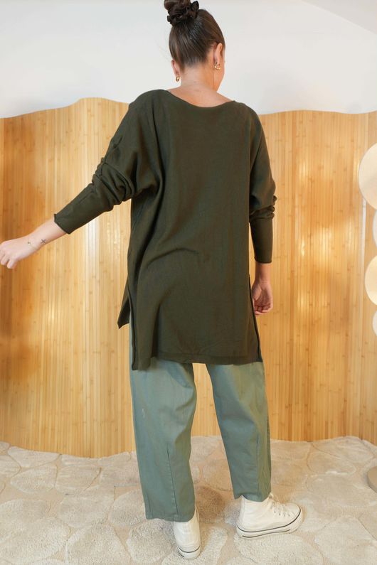 Winnie Ribby Stretch Longline Fine Knit Khaki